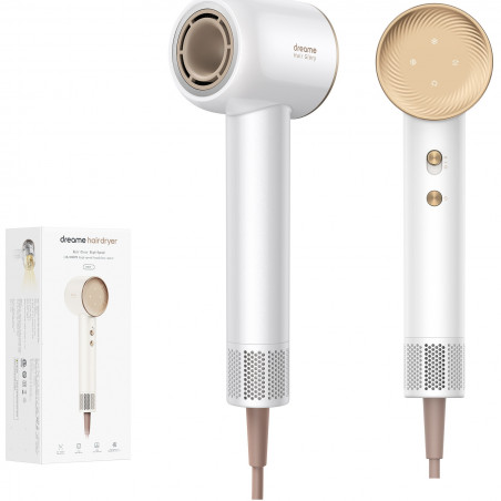 Сешоар Dreame Glory, 1400W, 110000 об/мин, 4 темп, 2 скорости, 57°C, Йонизация, NTC термосензор, LED индикатори, Бял