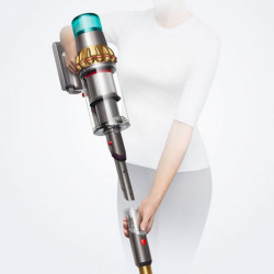 Вертикална прахосмукачка Dyson V15 Detect Аbsolute 447000-01, 660W, 0.76 л, 60 мин автономия, Сензори, 3 режима, LCD, Сив/златист