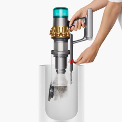 Вертикална прахосмукачка Dyson V15 Detect Аbsolute 447000-01, 660W, 0.76 л, 60 мин автономия, Сензори, 3 режима, LCD, Сив/златист