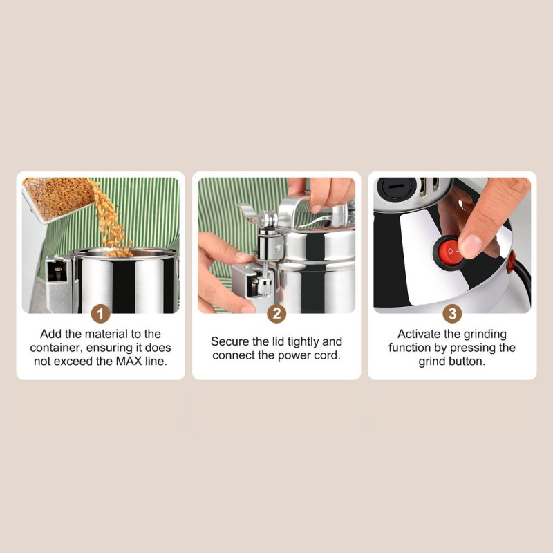 Електрическа мелница за зърно и подправки Royalty Line RL-FG21801, 850W, 150 гр, 28000 об/мин, Таймер, Инокс