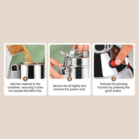 Електрическа мелница за зърно и подправки Royalty Line RL-FG21801, 850W, 150 гр, 28000 об/мин, Таймер, Инокс