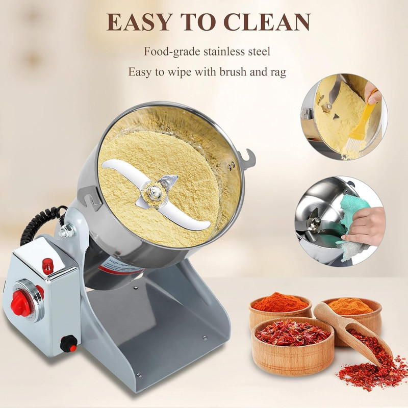 Електрическа мелница за зърно и подправки Royalty Line RL-FG21803, 2000W, 800 гр, 36000 об/мин, Таймер, Инокс