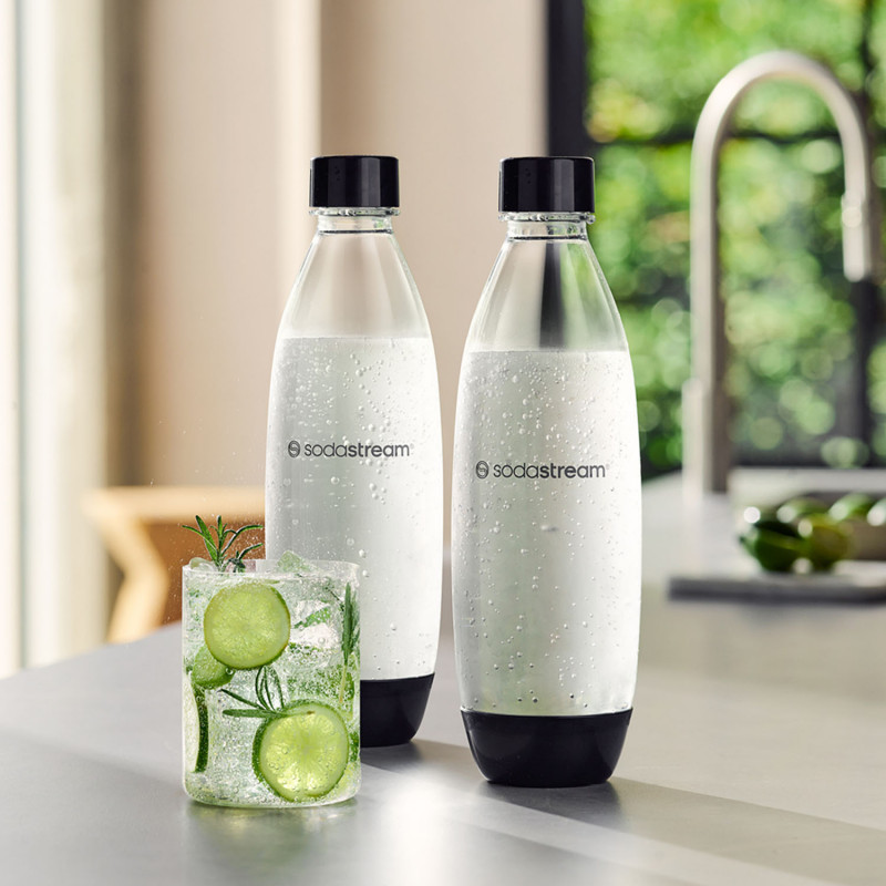 Комплект бутилки SodaStream Fuse за газиране, 1 л, 2 бр, Без BPA, Съвместими с DUO, ART, TERRA, GAIA, Черен