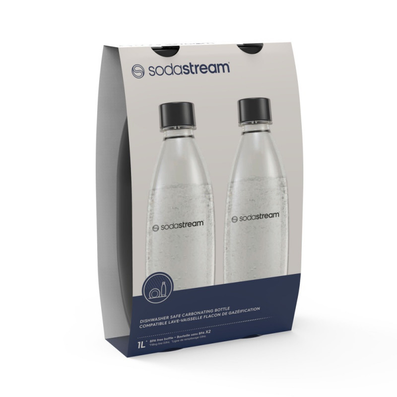 Комплект бутилки SodaStream Fuse за газиране, 1 л, 2 бр, Без BPA, Съвместими с DUO, ART, TERRA, GAIA, Черен