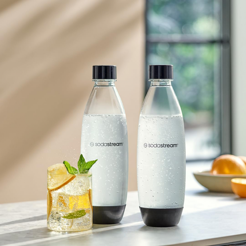 Комплект бутилки SodaStream Fuse за газиране, 1 л, 2 бр, Без BPA, Съвместими с DUO, ART, TERRA, GAIA, Черен