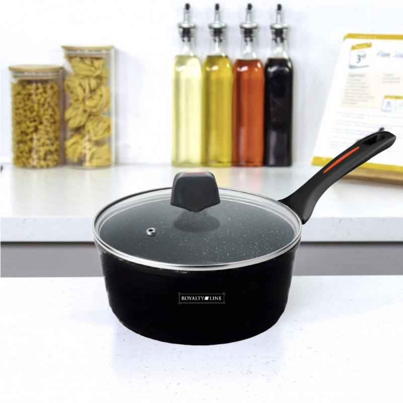 Касерола с капак Royalty Line RL-FSN20, 20 см, 2.1 л, Гранитно покритие, Индукция, Черен