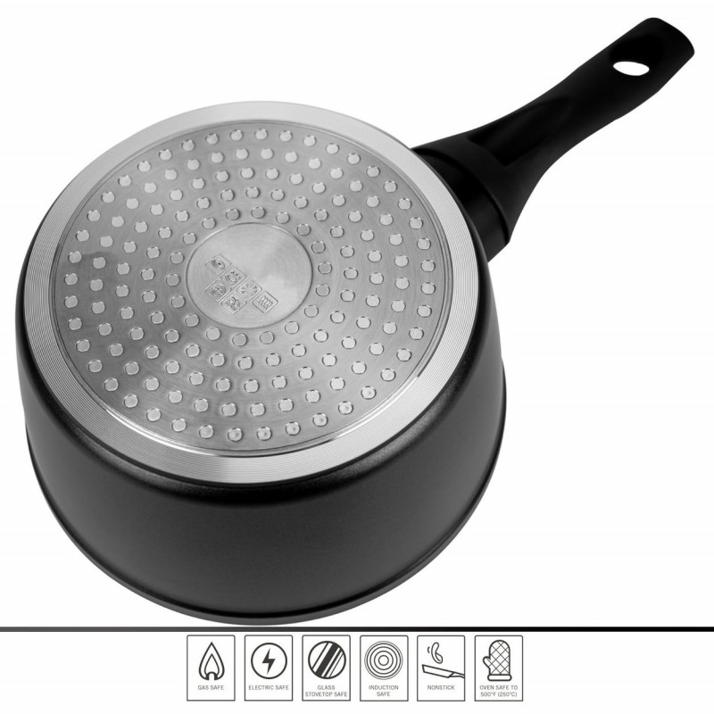 Касерола с капак Royalty Line RL-FSN20, 20 см, 2.1 л, Гранитно покритие, Индукция, Черен