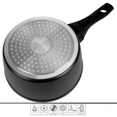 Касерола с капак Royalty Line RL-FSN20, 20 см, 2.1 л, Гранитно покритие, Индукция, Черен