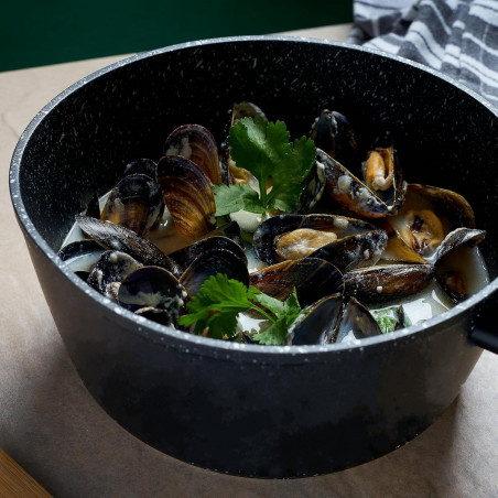 Касерола с капак Royalty Line RL-FSN20, 20 см, 2.1 л, Гранитно покритие, Индукция, Черен