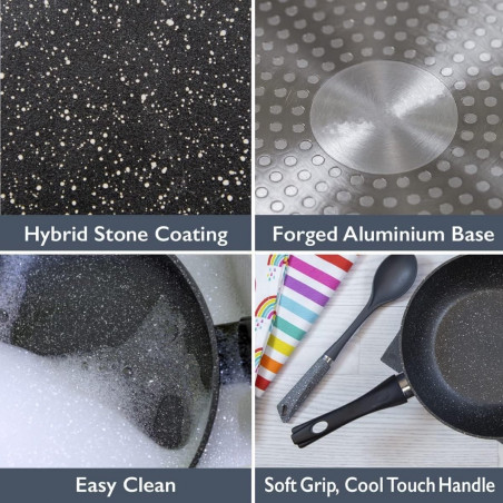 Касерола с капак Royalty Line RL-FSN20, 20 см, 2.1 л, Гранитно покритие, Индукция, Черен