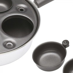 Тиган за яйца бенедикт KitchenCraft KCPOACH4, 21 см, 5 л, Капак, 4 сваляеми форми, Функция дълбок тиган, Индукция, Инокс/сребрист