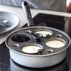 Тиган за яйца бенедикт KitchenCraft KCPOACH4, 21 см, 5 л, Капак, 4 сваляеми форми, Функция дълбок тиган, Индукция, Инокс/сребрист