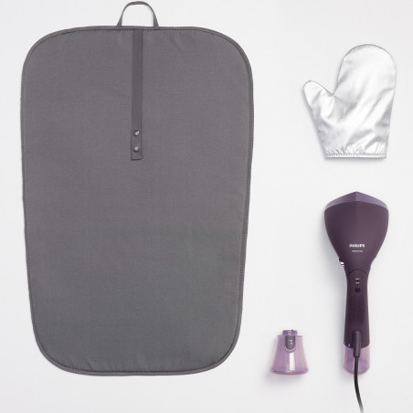 Уред за гладене с пара Philips STH7050/30, 1500W, 100 + 200 мл, 28 г/мин, OptimalTEMP, Регулируема глава, 2 нива на пара, Аксесоари, Черен/лилав
