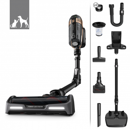 Вертикална прахосмукачка Rowenta X-Force Flex 15.60 RH99F1, 520W, 230AW, 0.9 л, 32.4V, Автономия 80 мин, Автоматична мощност, LED четка, Дисплей, Flex, Черен/бронз