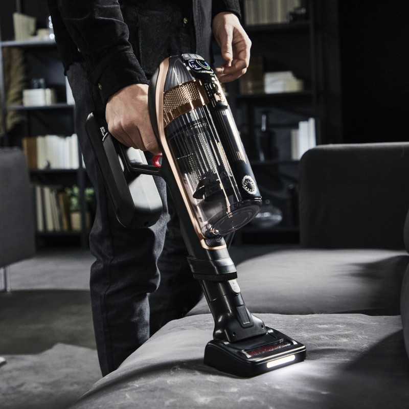 Вертикална прахосмукачка Rowenta X-Force Flex 15.60 RH99F1, 520W, 230AW, 0.9 л, 32.4V, Автономия 80 мин, Автоматична мощност, LED четка, Дисплей, Flex, Черен/бронз