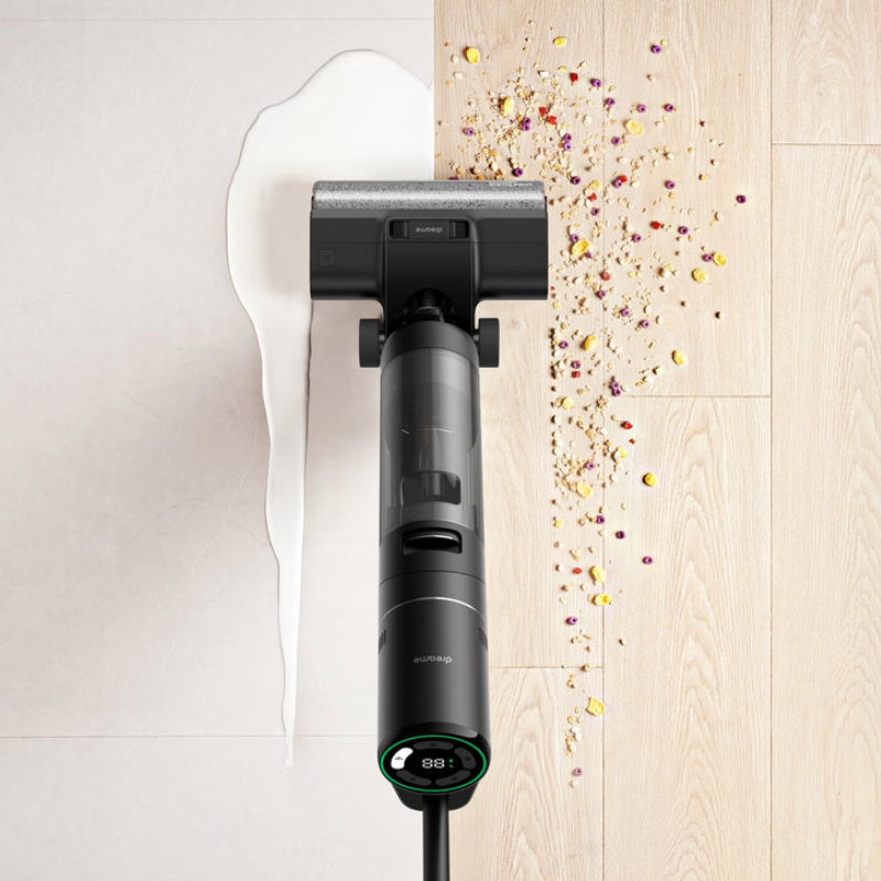 Вертикална прахосмукачка DREAME H12 Pro HHR25A, 300W, 0.7/0.9 л, 3 режима, 35 мин, Мокро/сухо, Гласови известия, LED, Автоматично сушене на мопа, Черен/сив