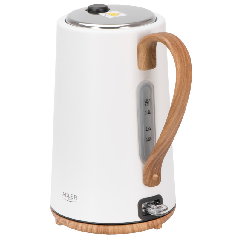 Електрическа кана Adler AD 1352, 2200W, 1.7 л, STRIX, Въртяща се основа, Автоматично изключване, Бял