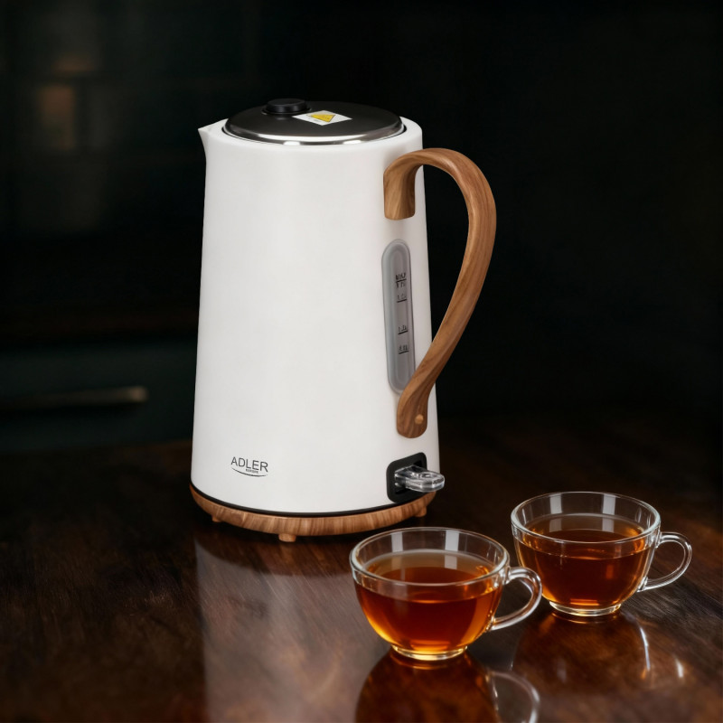 Електрическа кана Adler AD 1352, 2200W, 1.7 л, STRIX, Въртяща се основа, Автоматично изключване, Бял