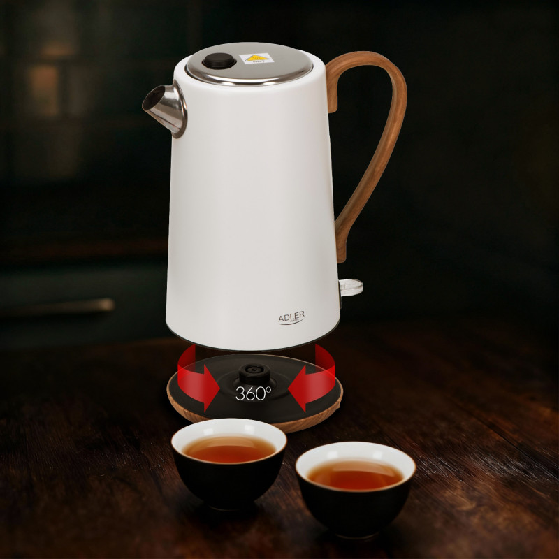 Електрическа кана Adler AD 1352, 2200W, 1.7 л, STRIX, Въртяща се основа, Автоматично изключване, Бял