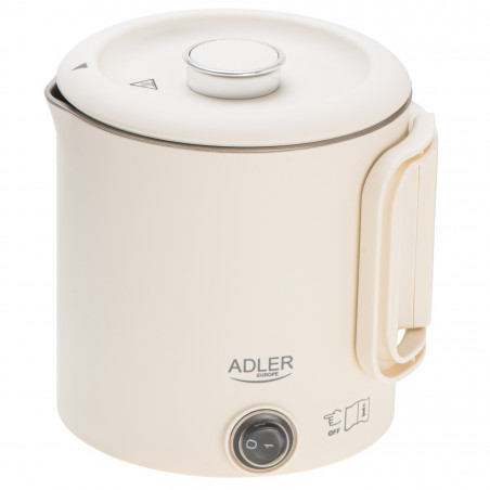Електрическа кана за туризъм Adler AD 1388b, 650W, 0.8 л, Сваляем капак, Въртяща се основа, Бежов