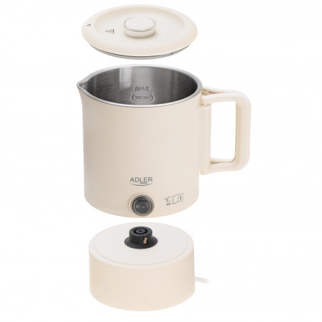 Електрическа кана за туризъм Adler AD 1388b, 650W, 0.8 л, Сваляем капак, Въртяща се основа, Бежов