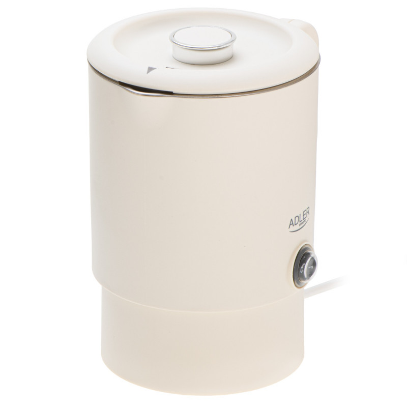 Електрическа кана за туризъм Adler AD 1388b, 650W, 0.8 л, Сваляем капак, Въртяща се основа, Бежов