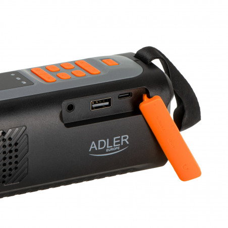 Аварийно радио Adler AD 1920, Соларен панел/Ръчно динамо/USB-C, 4500 mAh, Bluetooth, LED дисплей, Черен/Оранжев
