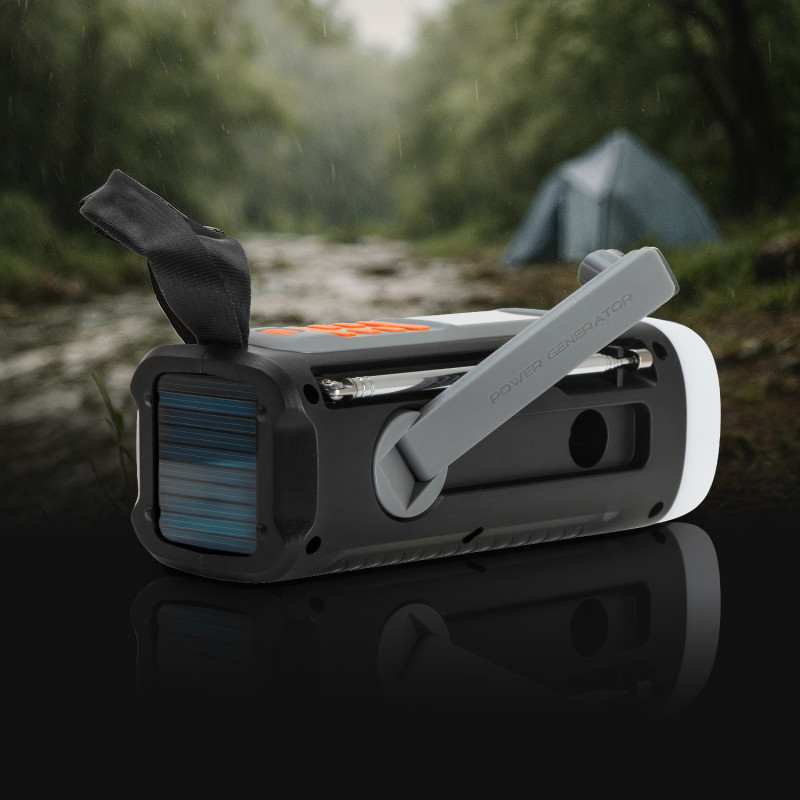 Аварийно радио Adler AD 1920, Соларен панел/Ръчно динамо/USB-C, 4500 mAh, Bluetooth, LED дисплей, Черен/Оранжев