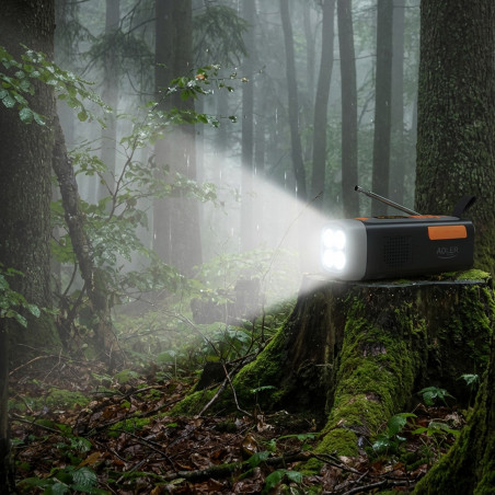 Аварийно радио Adler AD 1920, Соларен панел/Ръчно динамо/USB-C, 4500 mAh, Bluetooth, LED дисплей, Черен/Оранжев