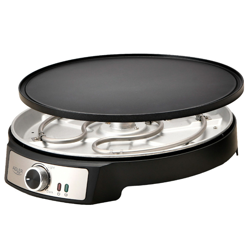 Уред за палачинки Adler AD 3093, 1600W, 30 см, Включени прибори, Черен/Инокс