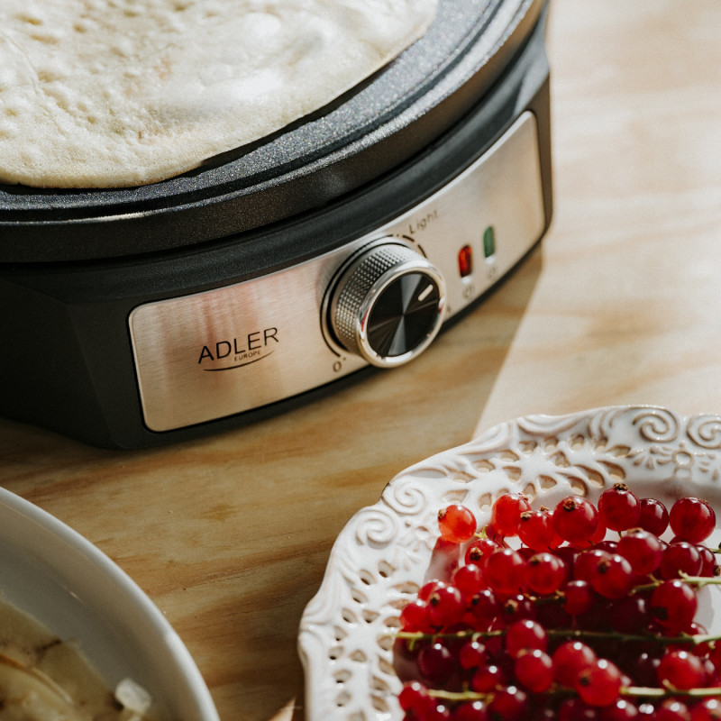 Уред за палачинки Adler AD 3093, 1600W, 30 см, Включени прибори, Черен/Инокс