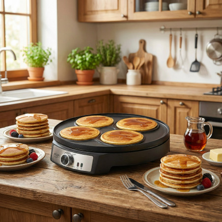 Уред за палачинки Adler AD 3093, 1600W, 30 см, Включени прибори, Черен/Инокс