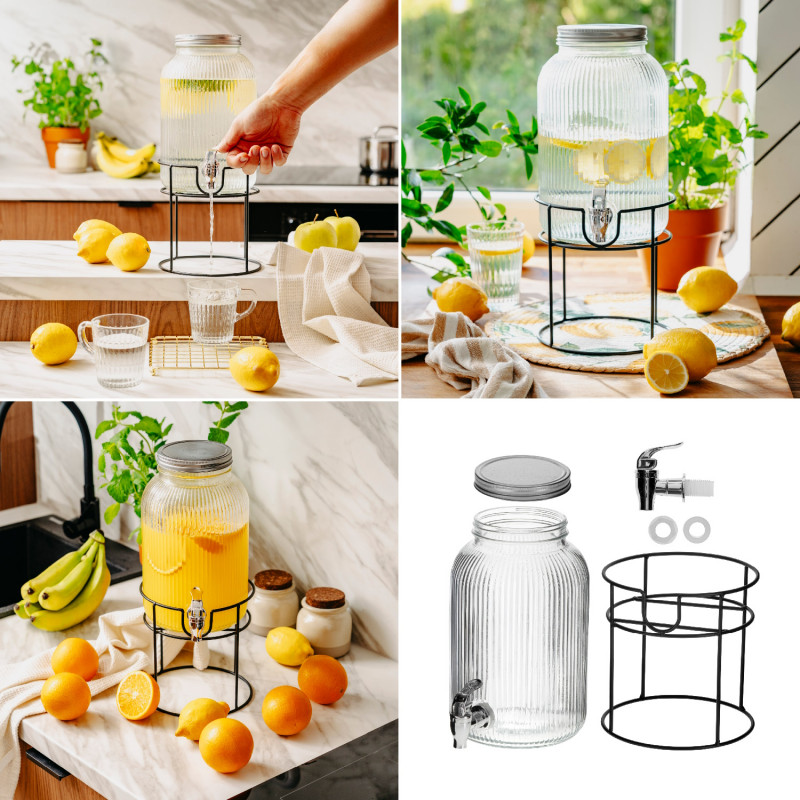 Диспенсър за напитки Adler AD 6742, 4 л, Натриево-калциево стъкло, Стойка, Прозрачен