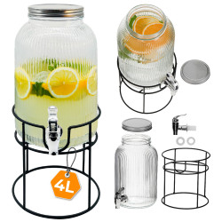 Диспенсър за напитки Adler AD 6742, 4 л, Натриево-калциево стъкло, Стойка, Прозрачен