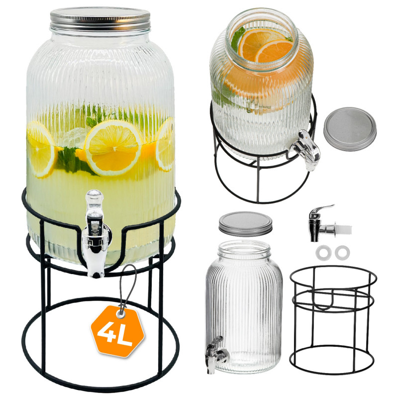 Диспенсър за напитки Adler AD 6742, 4 л, Натриево-калциево стъкло, Стойка, Прозрачен