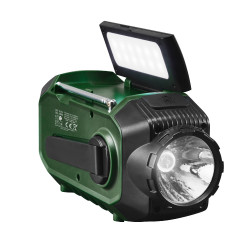 Аварийно радио Camry CR 1919, Соларен панел/Ръчно динамо/USB-C, 4000 mAh, Bluetooth, LED дисплей, Зелен/Черен