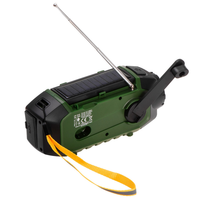 Аварийно радио Camry CR 1919, Соларен панел/Ръчно динамо/USB-C, 4000 mAh, Bluetooth, LED дисплей, Зелен/Черен