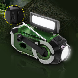 Аварийно радио Camry CR 1919, Соларен панел/Ръчно динамо/USB-C, 4000 mAh, Bluetooth, LED дисплей, Зелен/Черен