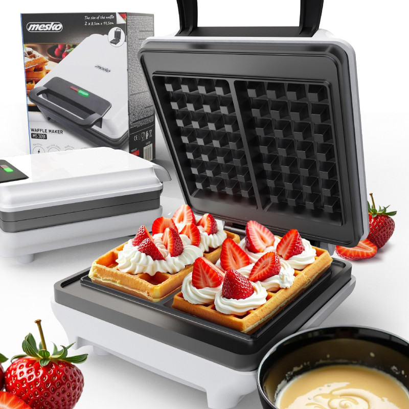 Гофретник Mesko MS 3091, 1800W, Незалепващо покритие, 2 плочи, Неплъзгащи се крачета, Бял