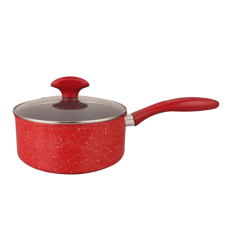 Касерола Oliver Voltz Florence OV54421AP18, 18x8.5 см, 1.6 л, Мраморно покритие, Стъклен капак, Индукция, Червен