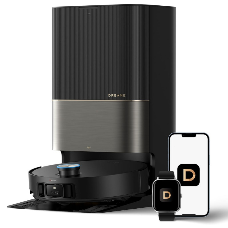 Прахосмукачка робот Dreame X50 Ultra RLX85CE-6-BK, 20000 Pa, AI разпознаване на препятствия, 360° навигация, Гласово управление, UV стерилизация, Черен/златист