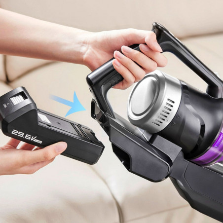 Вертикална прахосмукачка 2в1 Eureka NEC490, 350W, LED дисплей и светлина на четката, Single Cyclone, 60 мин, Станция за самоизпразване и зареждане, Черен