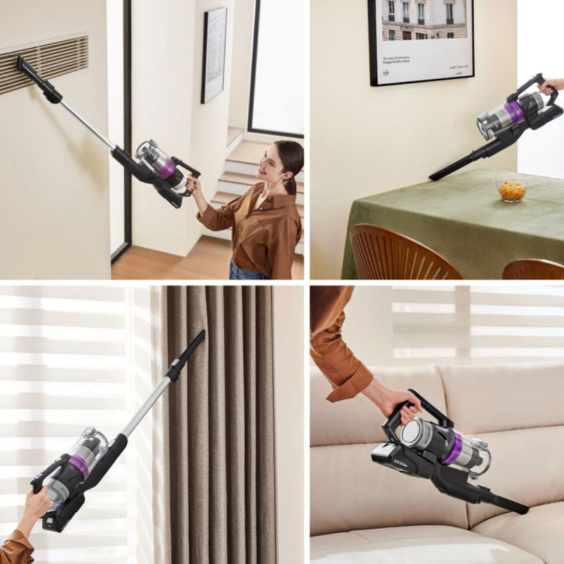 Вертикална прахосмукачка 2в1 Eureka NEC490, 350W, LED дисплей и светлина на четката, Single Cyclone, 60 мин, Станция за самоизпразване и зареждане, Черен