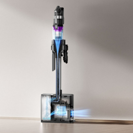 Вертикална прахосмукачка 2в1 Eureka NEC490, 350W, LED дисплей и светлина на четката, Single Cyclone, 60 мин, Станция за самоизпразване и зареждане, Черен