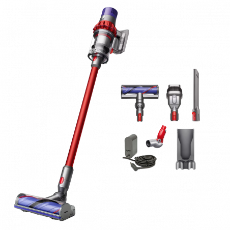 Вертикална прахосмукачка Dyson V10 Origin 394464-01, 525W, 151AW, 0.76l, 125000 об/мин, 60 мин, 3 режима, Motorbar четка, Никел/червен