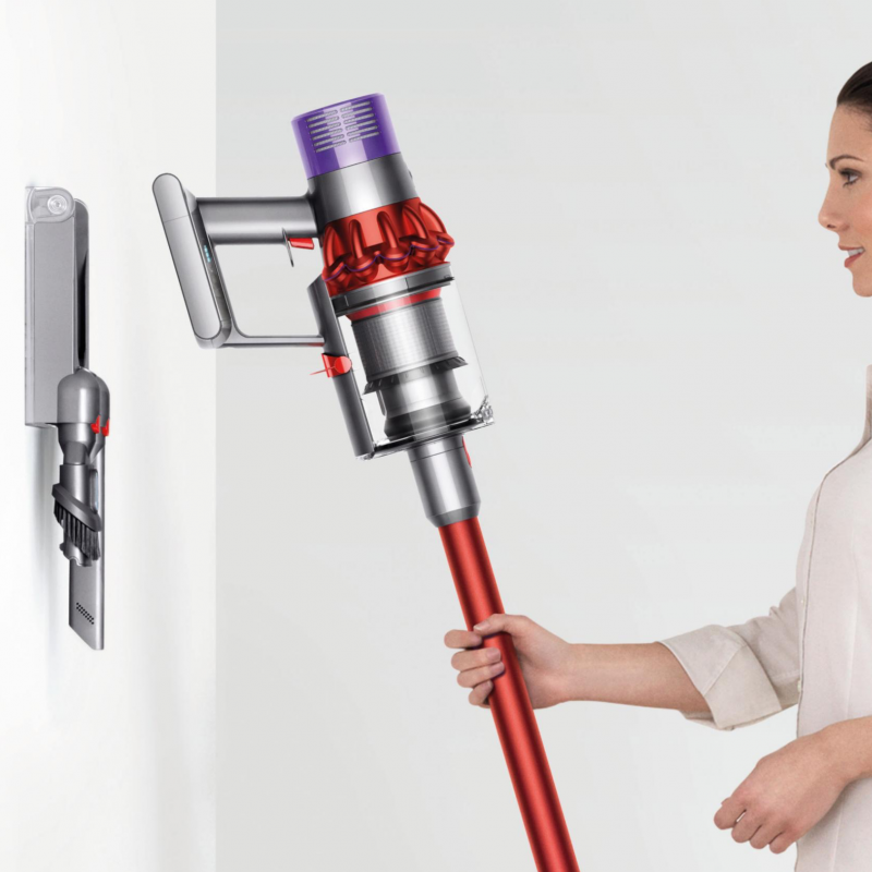 Вертикална прахосмукачка Dyson V10 Origin 394464-01, 525W, 151AW, 0.76l, 125000 об/мин, 60 мин, 3 режима, Motorbar четка, Никел/червен