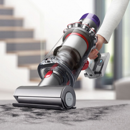 Вертикална прахосмукачка Dyson V10 Origin 394464-01, 525W, 151AW, 0.76l, 125000 об/мин, 60 мин, 3 режима, Motorbar четка, Никел/червен