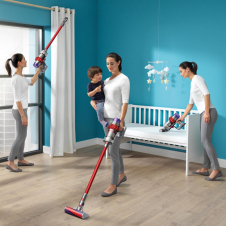 Вертикална прахосмукачка Dyson V10 Origin 394464-01, 525W, 151AW, 0.76l, 125000 об/мин, 60 мин, 3 режима, Motorbar четка, Никел/червен