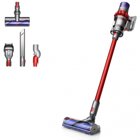 Вертикална прахосмукачка Dyson V10 Origin 394464-01, 525W, 151AW, 0.76l, 125000 об/мин, 60 мин, 3 режима, Motorbar четка, Никел/червен