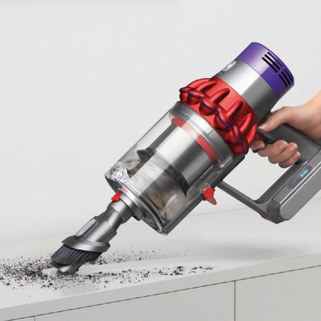 Вертикална прахосмукачка Dyson V10 Origin 394464-01, 525W, 151AW, 0.76l, 125000 об/мин, 60 мин, 3 режима, Motorbar четка, Никел/червен